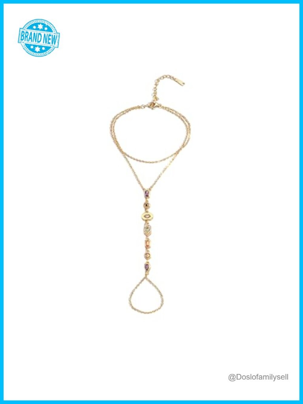 Hand Chain Bracelet for Women with Finger Ring, CZ Layered Link Bracelet
